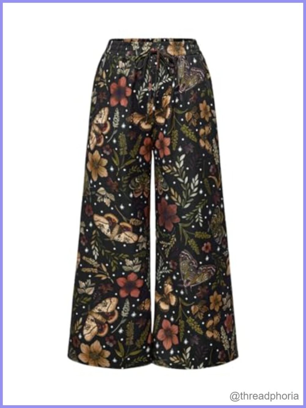 Plus Size Butterfly Floral Wide Leg Palazzo Pants Loose Fit Drawstring